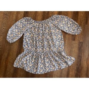 Rachel Zoe Floral Peplum Tunic Top Small 3/4 Puff Sleeve Boho Blouse